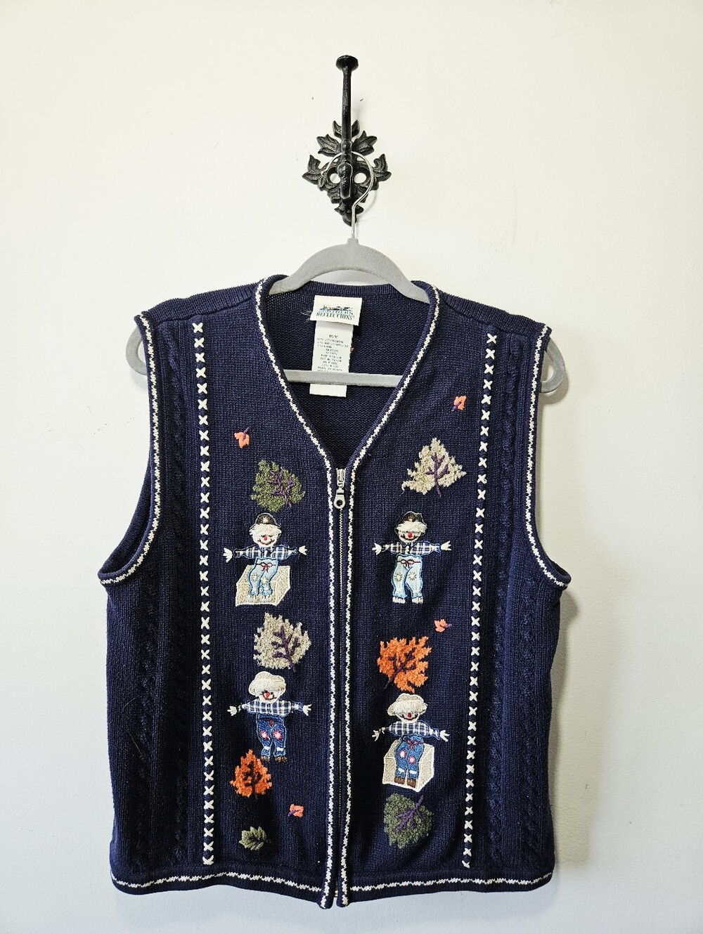 Vintage Northern Reflections Fall Autumn Scarecrow Embroidered Vest Size M